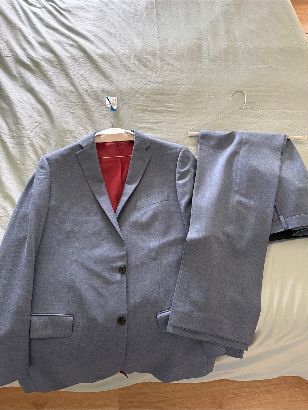 Men's Light Blue 2-Piece Suit by Indochino jacket 42 L, pants 36x32